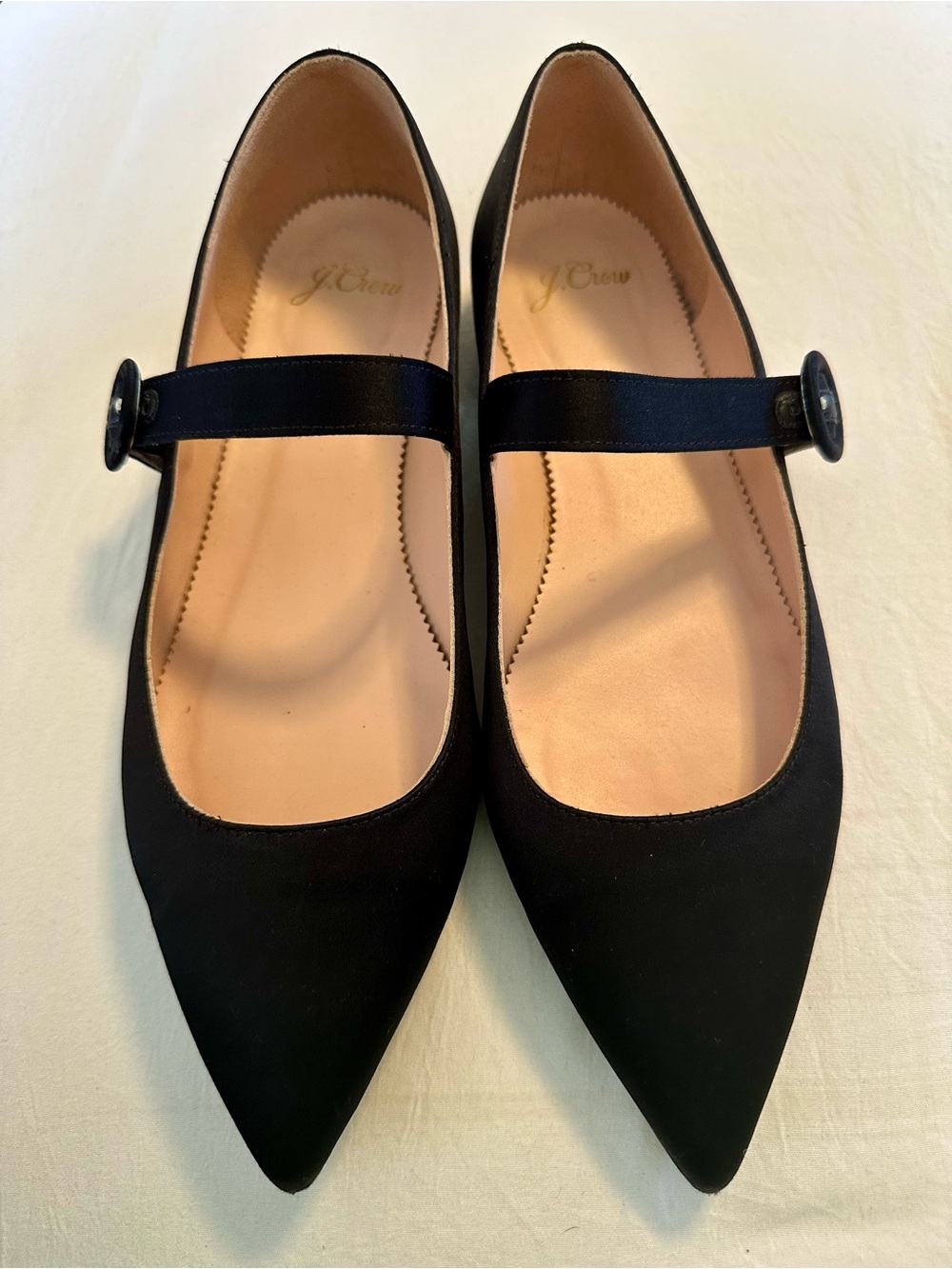 J. Crew Black Satin Pointed Mary Jane Flats Size 8.5